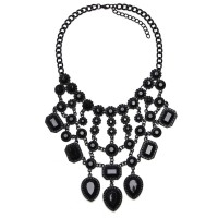 Black Hand-painted Gemstone Cascade Bib Necklace